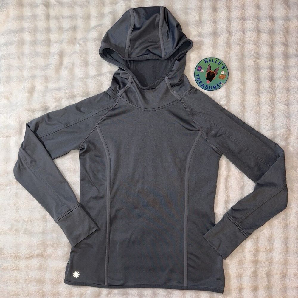 Athleta Small Pullover Hoodie Gray Stretch Gym Yoga Running Minimalist Raglan
